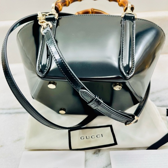Gucci Black Patent Leather in Bag with Bamboo Handle - Picture 6 of 14
